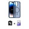 MARSİLYAN™- iPhone 14 Kılıf Siluet Minimal Prime - Siyah Bilvis 5in1 5D Magic Hayalet Cam Ekran Koruyucu + PVD Metal Kamera Lens - YL