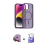MARSİLYAN™- iPhone 14 Kılıf Siluet Minimal Prime - Siyah Bilvis 5in1 5D Magic Hayalet Cam Ekran Koruyucu + Kırmızı Raze Metal Kamera Lens