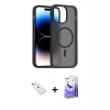 MARSİLYAN™- iPhone 14 Kılıf Siluet Minimal Prime - Siyah Bilvis 5in1 5D Magic Hayalet Cam Ekran Koruyucu + Pembe Diamond Kamera Lens