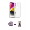 MARSİLYAN™- iPhone 14 Kılıf Siluet Minimal Prime - Siyah Bilvis Hayalet Cam Ekran Koruyucu + Raze Metal Kamera Lens - GS