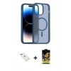 MARSİLYAN™- iPhone 14 Kılıf Siluet Minimal Prime - Siyah Buffer Cam Ekran Koruyucu + Diamond Kamera Lens - KI