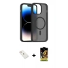 MARSİLYAN™- iPhone 14 Kılıf Siluet Minimal Prime - Siyah Buffer Cam Ekran Koruyucu + Diamond Kamera Lens - KI