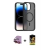 MARSİLYAN™- iPhone 14 Kılıf Siluet Minimal Prime - Siyah Buffer Cam Ekran Koruyucu + Kırmızı Raze Metal Kamera Lens