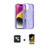 MARSİLYAN™- iPhone 14 Kılıf Siluet Minimal Prime - Siyah Buffer Cam Ekran Koruyucu + Pembe PVD Metal Kamera Lens