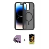 MARSİLYAN™- iPhone 14 Kılıf Siluet Minimal Prime - Siyah Buffer Cam Ekran Koruyucu + Raze Metal Kamera Lens - SH