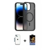 MARSİLYAN™- iPhone 14 Kılıf Siluet Minimal Prime - Siyah Buffer Hayalet Cam Ekran Koruyucu + Mavi Shine Kamera Lens