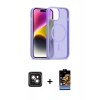 MARSİLYAN™- iPhone 14 Kılıf Siluet Minimal Prime - Siyah Buffer Hayalet Cam Ekran Koruyucu + PVD Metal Kamera Lens - PE