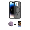 MARSİLYAN™- iPhone 14 Kılıf Siluet Minimal Prime - Siyah Buffer Hayalet Cam Ekran Koruyucu + Raze Metal Kamera Lens - SH