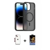 MARSİLYAN™- iPhone 14 Kılıf Siluet Minimal Prime - Siyah Buffer Hayalet Cam Ekran Koruyucu + Shine Kamera Lens - KI