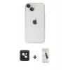 MARSİLYAN™- iPhone 14 Kılıf Ufuk Minimal Özel Seri - Şeffaf Pasifik Cam Ekran Koruyucu + PVD Metal Kamera Lens - PE