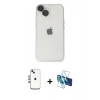 MARSİLYAN™- iPhone 14 Kılıf Ufuk Minimal Özel Seri - Siyah 3D Antistatik Cam Ekran Koruyucu + Shine Kamera Lens - GI