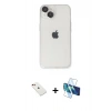 MARSİLYAN™- iPhone 14 Kılıf Ufuk Minimal Özel Seri - Siyah 3D Antistatik Cam Ekran Koruyucu + Diamond Kamera Lens - KI