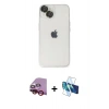 MARSİLYAN™- iPhone 14 Kılıf Ufuk Minimal Özel Seri - Siyah 3D Antistatik Cam Ekran Koruyucu + Raze Metal Kamera Lens - KI