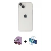 MARSİLYAN™- iPhone 14 Kılıf Ufuk Minimal Özel Seri - Siyah 3D Antistatik Cam Ekran Koruyucu + Raze Metal Kamera Lens - KI