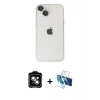 MARSİLYAN™- iPhone 14 Kılıf Ufuk Minimal Özel Seri - Siyah 3D Antistatik Cam Ekran Koruyucu + PVD Metal Kamera Lens - MI