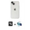 MARSİLYAN™- iPhone 14 Kılıf Ufuk Minimal Özel Seri - Siyah 3D Antistatik Cam Ekran Koruyucu + PVD Metal Kamera Lens - PE