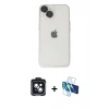 MARSİLYAN™- iPhone 14 Kılıf Ufuk Minimal Özel Seri - Siyah 3D Antistatik Cam Ekran Koruyucu + PVD Metal Kamera Lens - SH