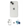 MARSİLYAN™- iPhone 14 Kılıf Ufuk Minimal Özel Seri - Siyah 3D Antistatik Cam Ekran Koruyucu + Shine Kamera Lens - SH