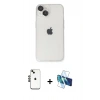 MARSİLYAN™- iPhone 14 Kılıf Ufuk Minimal Özel Seri - Siyah 3D Antistatik Cam Ekran Koruyucu + Shine Kamera Lens - SH