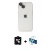 MARSİLYAN™- iPhone 14 Kılıf Ufuk Minimal Özel Seri - Siyah 3D Antistatik Cam Ekran Koruyucu + PVD Metal Kamera Lens - TU