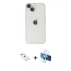 MARSİLYAN™- iPhone 14 Kılıf Ufuk Minimal Özel Seri - Siyah 3D Antistatik Cam Ekran Koruyucu + Diamond Kamera Lens - YL