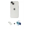 MARSİLYAN™- iPhone 14 Kılıf Ufuk Minimal Özel Seri - Siyah 3D Antistatik Cam Ekran Koruyucu + Diamond Kamera Lens - YL