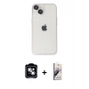 MARSİLYAN™- iPhone 14 Kılıf Ufuk Minimal Özel Seri - Siyah Bilvis 3D Mat Cam Ekran Koruyucu + PVD Metal Kamera Lens - GS