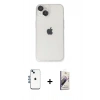 MARSİLYAN™- iPhone 14 Kılıf Ufuk Minimal Özel Seri - Siyah Bilvis 3D Mat Cam Ekran Koruyucu + Shine Kamera Lens - MI