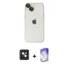 MARSİLYAN™- iPhone 14 Kılıf Ufuk Minimal Özel Seri - Siyah Bilvis 5in1 3D Magic Cam Ekran Koruyucu + PVD Metal Kamera Lens - PE