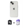 MARSİLYAN™- iPhone 14 Kılıf Ufuk Minimal Özel Seri - Siyah Bilvis 5in1 3D Magic Cam Ekran Koruyucu + Yeşil PVD Metal Kamera Lens