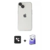 MARSİLYAN™- iPhone 14 Kılıf Ufuk Minimal Özel Seri - Siyah Bilvis 5in1 5D Magic Hayalet Cam Ekran Koruyucu + PVD Metal Kamera Lens - PE