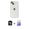 MARSİLYAN™- iPhone 14 Kılıf Ufuk Minimal Özel Seri - Siyah Bilvis 5in1 5D Magic Hayalet Cam Ekran Koruyucu + PVD Metal Kamera Lens - TU