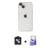 MARSİLYAN™- iPhone 14 Kılıf Ufuk Minimal Özel Seri - Siyah Bilvis 5in1 5D Magic Hayalet Cam Ekran Koruyucu + PVD Metal Kamera Lens - SH