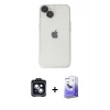 MARSİLYAN™- iPhone 14 Kılıf Ufuk Minimal Özel Seri - Siyah Bilvis 5in1 5D Magic Hayalet Cam Ekran Koruyucu + PVD Metal Kamera Lens - SH