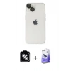 MARSİLYAN™- iPhone 14 Kılıf Ufuk Minimal Özel Seri - Siyah Bilvis 5in1 5D Magic Hayalet Cam Ekran Koruyucu + Gümüş PVD Metal Kamera Lens