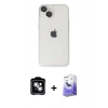 MARSİLYAN™- iPhone 14 Kılıf Ufuk Minimal Özel Seri - Siyah Bilvis 5in1 5D Magic Hayalet Cam Ekran Koruyucu + Gümüş PVD Metal Kamera Lens
