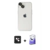 MARSİLYAN™- iPhone 14 Kılıf Ufuk Minimal Özel Seri - Siyah Bilvis 5in1 5D Magic Hayalet Cam Ekran Koruyucu + PVD Metal Kamera Lens - PE