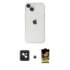 MARSİLYAN™- iPhone 14 Kılıf Ufuk Minimal Özel Seri - Siyah Buffer Cam Ekran Koruyucu + PVD Metal Kamera Lens - PE