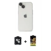 MARSİLYAN™- iPhone 14 Kılıf Ufuk Minimal Özel Seri - Siyah Buffer Cam Ekran Koruyucu + PVD Metal Kamera Lens - YL