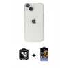 MARSİLYAN™- iPhone 14 Kılıf Ufuk Minimal Özel Seri - Siyah Buffer Hayalet Cam Ekran Koruyucu + PVD Metal Kamera Lens - GS