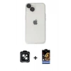 MARSİLYAN™- iPhone 14 Kılıf Ufuk Minimal Özel Seri - Siyah Buffer Hayalet Cam Ekran Koruyucu + PVD Metal Kamera Lens - YL