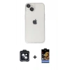 MARSİLYAN™- iPhone 14 Kılıf Ufuk Minimal Özel Seri - Siyah Buffer Hayalet Cam Ekran Koruyucu + PVD Metal Kamera Lens - SH