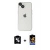 MARSİLYAN™- iPhone 14 Kılıf Ufuk Minimal Özel Seri - Siyah Buffer Hayalet Cam Ekran Koruyucu + PVD Metal Kamera Lens - GS