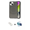 MARSİLYAN™- iPhone 14 Kılıf Ufuk Serisi - Siyah 3D Antistatik Cam Ekran Koruyucu + Diamond Kamera Lens - KI