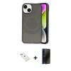 MARSİLYAN™- iPhone 14 Kılıf Ufuk Serisi - Siyah 3D Antistatik Hayalet Cam Ekran Koruyucu + Diamond Kamera Lens - KI