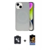 MARSİLYAN™- iPhone 14 Kılıf Ufuk Serisi - Siyah Buffer Hayalet Cam Ekran Koruyucu + PVD Metal Kamera Lens - SH