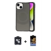MARSİLYAN™- iPhone 14 Kılıf Ufuk Serisi - Siyah Buffer Hayalet Cam Ekran Koruyucu + PVD Metal Kamera Lens - SH