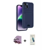 MARSİLYAN™- iPhone 14 Kılıf Vadi Çizgi Prime - Şeffaf Pasifik Cam Ekran Koruyucu + Raze Metal Kamera Lens - KI