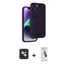 MARSİLYAN™- iPhone 14 Kılıf Vadi Çizgi Prime - Şeffaf Pasifik Cam Ekran Koruyucu + PVD Metal Kamera Lens - PE