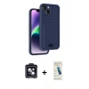 MARSİLYAN™- iPhone 14 Kılıf Vadi Çizgi Prime - Şeffaf Pasifik Cam Ekran Koruyucu + PVD Metal Kamera Lens - SH